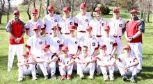 The Gregory County varsity baseball team is shown, standing: Coach Jason Frasch, Rylan Peck, Carter Baumgartner, Kade Braun, Colt Keiser, Jayder Schonebaum, Gannon Thomas, and Coach Andy Thomas; kneeling: Caden Wittmeier, Bryce Bartling, Lincoln Juracek, Jad Leber, and Landon Keiser; sitting: AJ Lutt, Zach Wheeler, Aiden Frasch, Eli Ekroth, Hudson Fuhrer, and Jacob Klein.