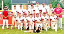 The 2024 Gregory Teeners 16U baseball team includes back row, l to r: Coach Jason Frasch, Landon Keiser, Caden Wittmeier, Lincoln Juracek, Cooper Feyereisen, Colt Keiser, Carter Baumgartner, Jayden Schonebaum, and Coach Chris Keiser. Front row, l to r: Eli Ekroth, Aiden Frasch, Zach Wheeler, Hudson Fuhrer, Cash Hemming, and Dylan Fiebelkorn. In front: ball girl Finley Frasch.