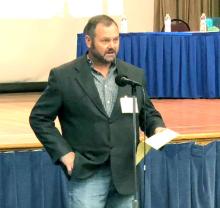 Brett Kenzy testifying at the Joint meeting of FDA and USDA on cell culture technology to develop products derived from livestock and poultry. (Photo taken from Facebook)