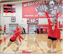 #8 London Flakus sets the ball for Asia VanDerWerff. The team extended their season record to 6-9 with last week’s play.