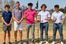 The Gregory Boys Golf Team claimed first place at their home tournament on Friday with three golfers finishing in the top five, including two tied for first. (Photo by Ann Fogel)