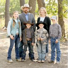 Lyman County ranchers Bryan and Amber Hammerbeck Bunker were featured by the South Dakota Farmers Union. Pictured here with their children, Evelyn, Si, Roy, and Laird. (Photo by Ashley Korzan, Korzan Customs Photography)
