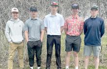 JV golfers Lincoln Juracek, Jhett Eklund, Kade Braun, William Sinkular, and Matthew Smith, shown l to r, turned in a good showing at Platte on April 25.