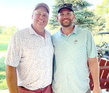 Ryan Radant, left, and Justin Ziegler, right, won the championship flight in the tournament at the Gregory Golf Course last Saturday.