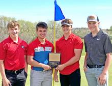 The Gregory boys golf team won first place shooting a 237. The team consists of, l to r: Kade Stukel, Trey Murray, Eli Fogel and Kade Braun. Fogel took first place shooting 36-36 for a 72.