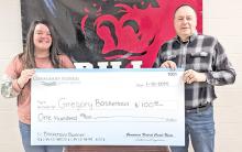 Consumer’s Federal Credit Union of Gregory recently donated to the Gregory High School Basketball program for banners. Representing CFCU is Jacklynn Dressen (left) and Lonnie Klundt, girls head basketball head coach, and boys assistant coach.