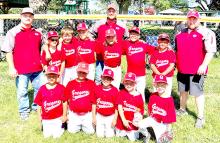 Gregory II Rookies 8U baseball team finished 4th in the league tournament on June 29th-June 30th. The team won against Burke by a score of 3-2, then lost to Valentine 5-0, and Winner Purple 8-3. Team participants were back row, l to r: Coach Guhner Kepler, Thomas McKeen, Huxley Segebart, Sawyer Sperl, Coach Alex Hamilton, Bennett Wenger, Keanu Kenzy, Knox Hamilton, and Coach Andrew Hamilton. Front row, l to r: Briggs Hamilton, Rage Kepler, Henrick Hamilton, Alex Wenger, and Rylan Wenner.