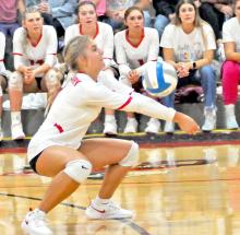 London Flakus bumps the ball for the setter for the attack during the Dig Pink match-up against the BurkeLady