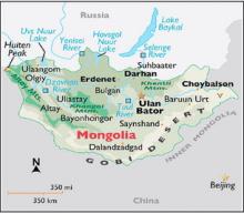Mongolia is a landlocked country located between Russia to the north and China to the south. Ulaanbaatar, the city where Mungan lives, is on the Tuul River, flanked by the Khentii Mountains.