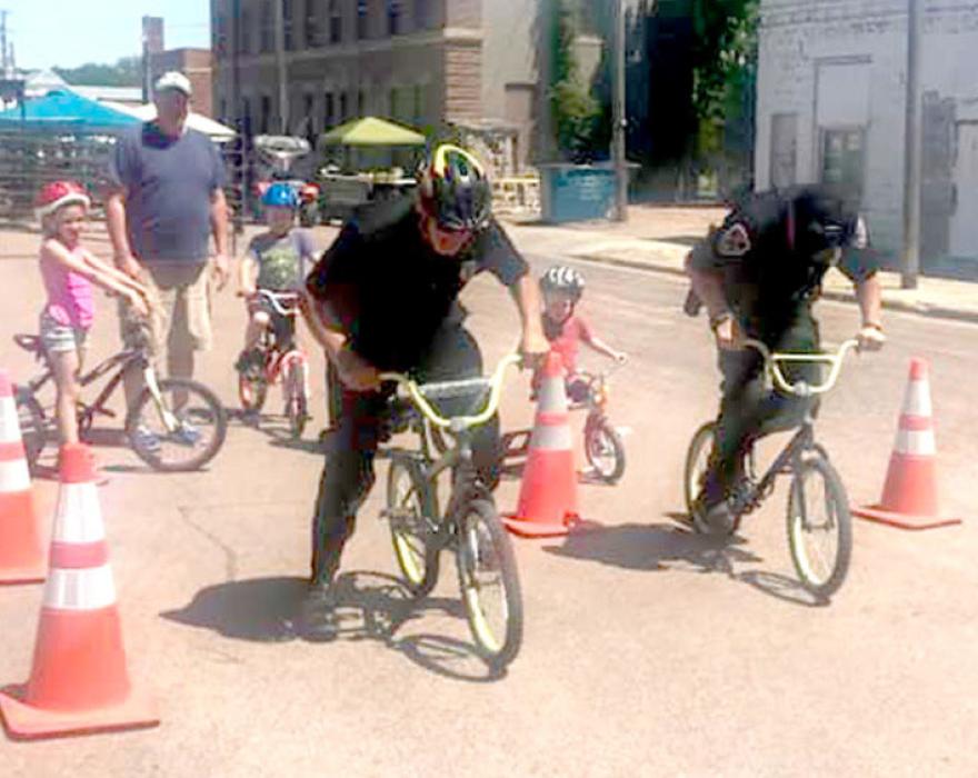 Police Chief Doug Catts will be hard to beat on his old patrol bike at this year’s bike rodeo. (Photo from Gregory Police Department Facebook account)