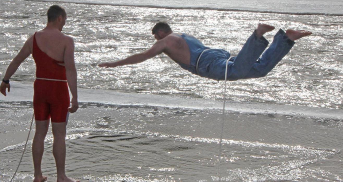 Bo Painter decided a belly flop was the way to go into the water.