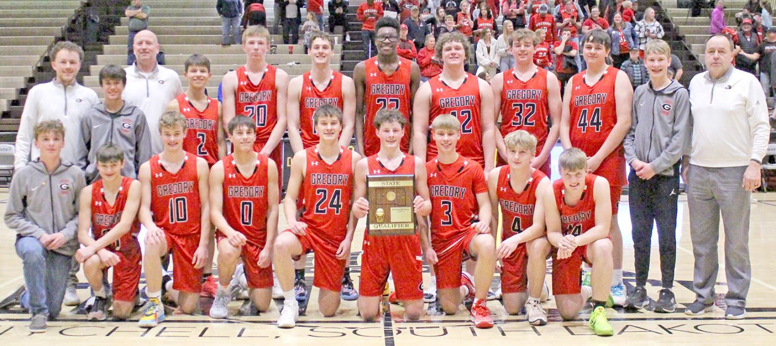 The Gregory boys basketball team made it to the 2024 state tournament by defeating Dell Rapids St. Mary in March.