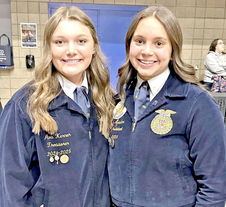Ava Kerner, l, was awarded the WLC Scholarship, and Avery Zeisler, was awarded the Minnehaha County Farm Bureau Scholarship at the South Dakota State FFA Convention.