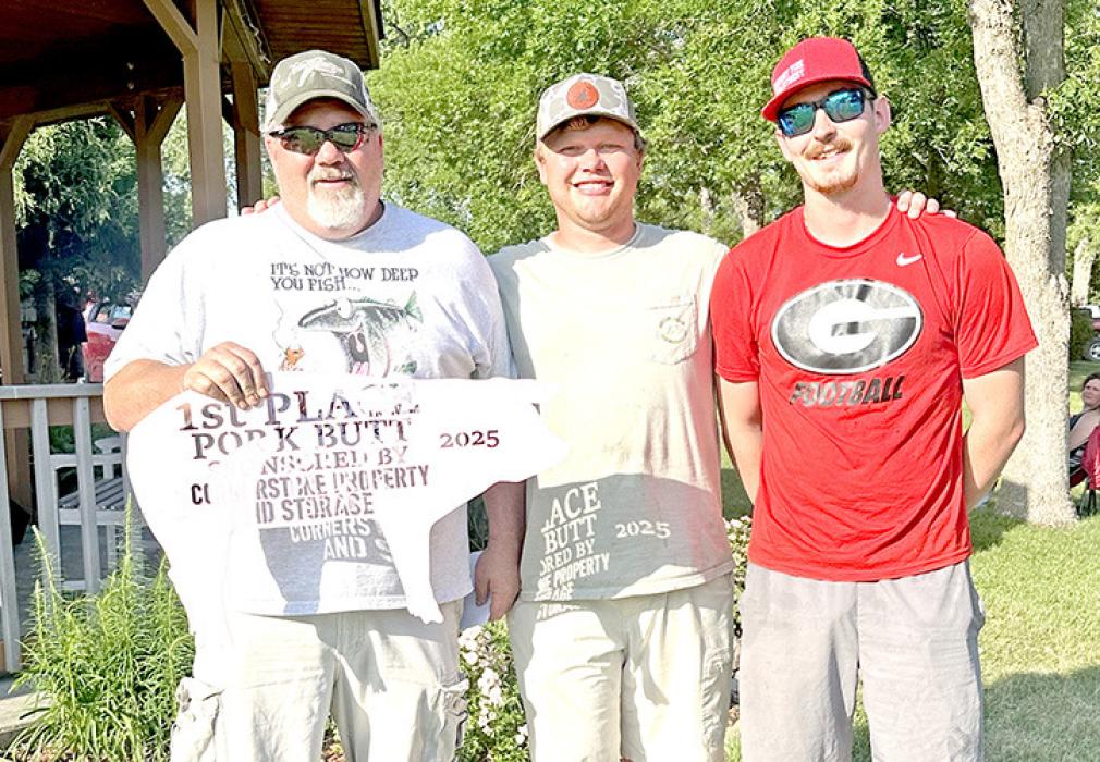 Austin Cook, Jonah Beck, and Blake Boes with BCB Smoked Meats won first place in the pork butt division.