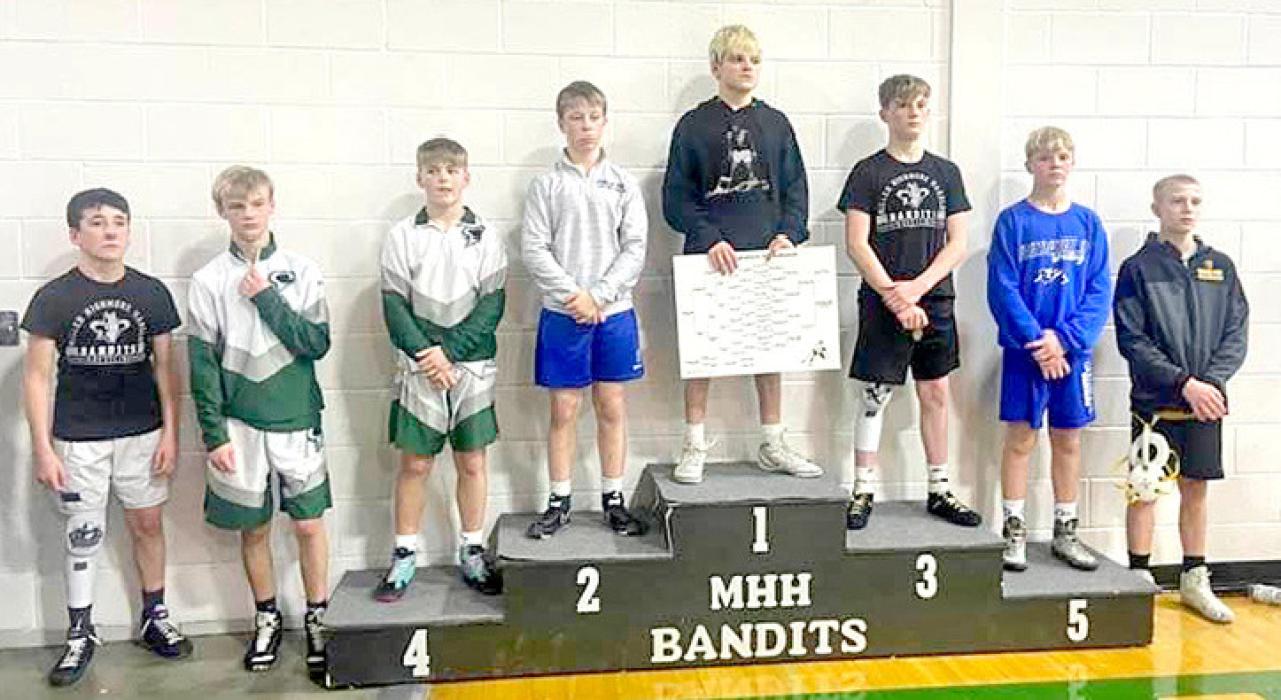 Burke/Gregory Storm’s lone champion at the Bob Lager Tournament was Judd Hansen at 106 pounds. He had 2 pins, a tech fall, and a decision. (Photo by Jenny Hansen)