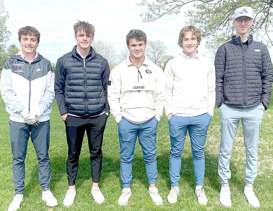 The Gregory boys golf team of Luke Stukel, Eli Fogel, Trey Murray, Kade Stukel, and Luke Sinclair (shown above l to r), placed four in the top ten at the pre-region meet in Mitchell last Friday. (submitted photo)