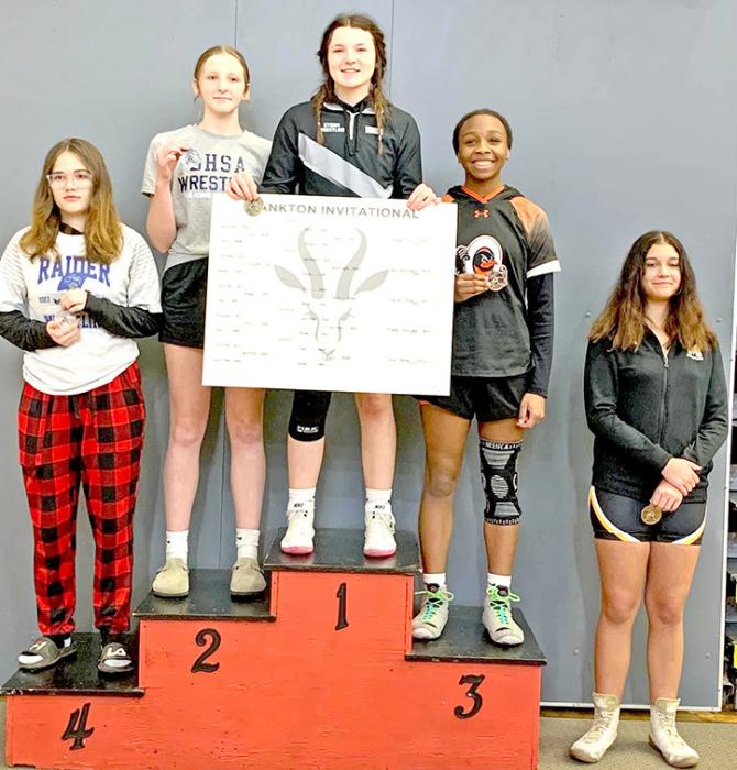 Daytona Paris, Burke/Gregory Storm wrestler for the girls team, won first place in her weight class at the 2024 Yankton Girls Invitational, pinning three of her four opponents.
