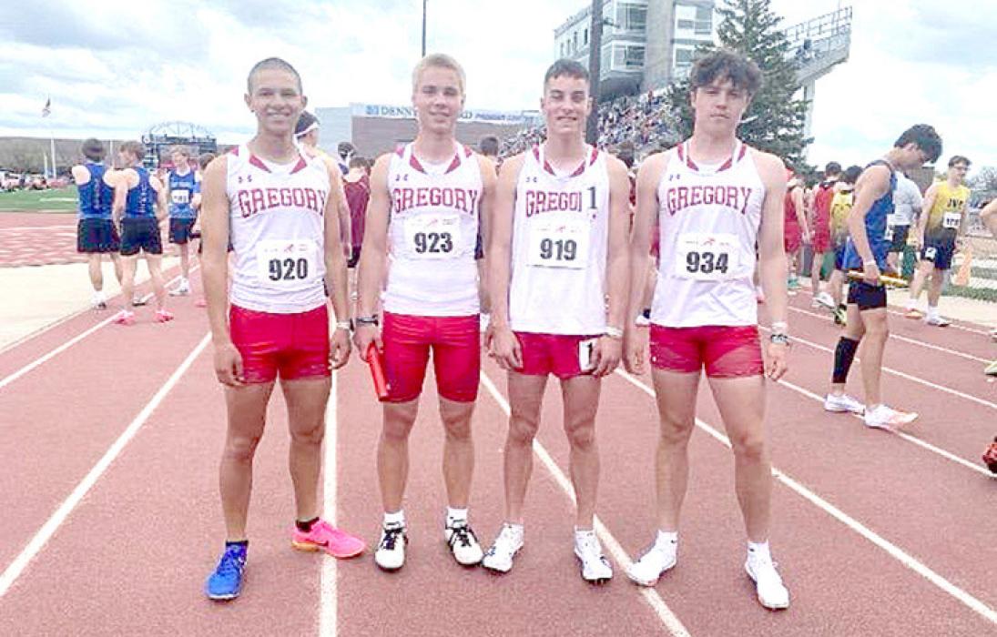 The Gregory boys 4x800 meter relay team of Luke Barreto, Lincoln Juracek, Fin Adams, and Pierce Stukel (l to r) placed ninth at Howard Wood.