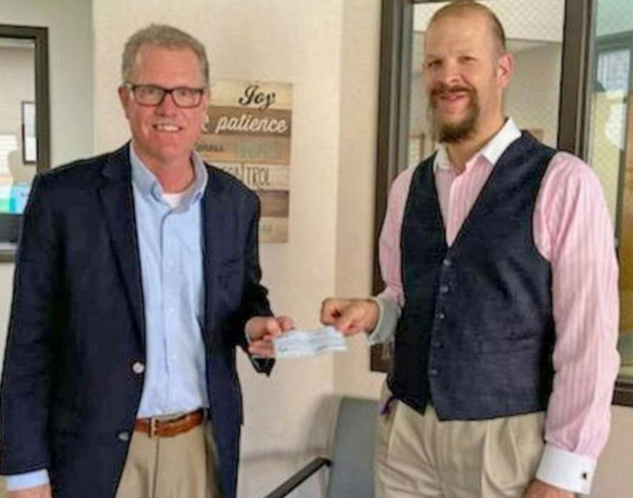 The Winner Regional Foundation received an additional $15,000.00 towards the Driven to Serve Campaign, aimed at investing in a 3D mammography to provide advanced healthcare services for the surrounding communities. Pictured from l to r: Steve Hayes: Stanley-Jones Trust Board of Director, and Brady Kerkman: Executive Director of Winner Regional Foundation