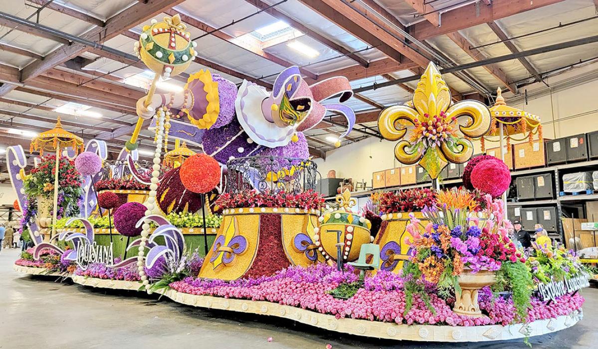 The Louisiana Department of Tourism’s Mardi Gras-themed float had the perfect mix of showmanship and entertainment to win the Showmanship Award in the 135th Rose Parade.