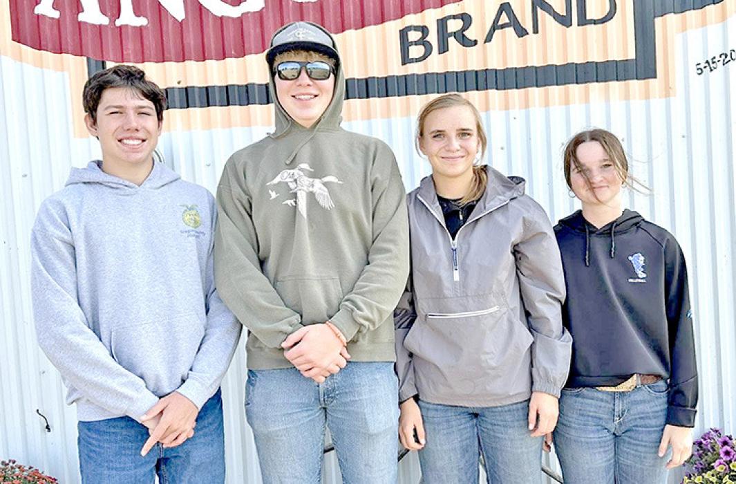 The members of the team that placed 2nd at the Land and Range contest in Geddes, SD, on October 1, 2025, are pictured left to right and listed with their individual scores: Ben Stevicks 9th, Matthew Smith 10th, Taylor Zeisler 7th, and Morgan Peck 13th.