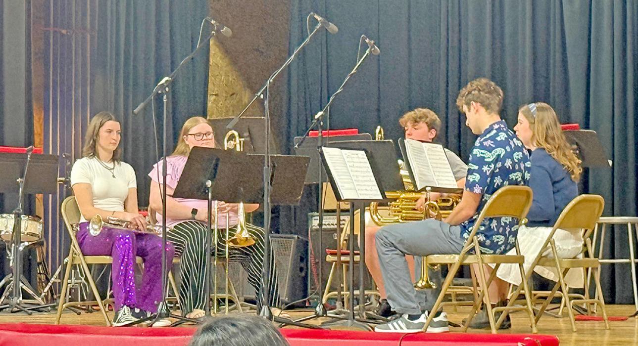 Shyanna Steffen, Riki Bruns, Jacob Klein, Dani Timanus, and Isaac Hull made up the brass quintet that performed Schuberg &amp; Wasson’s Victory March.