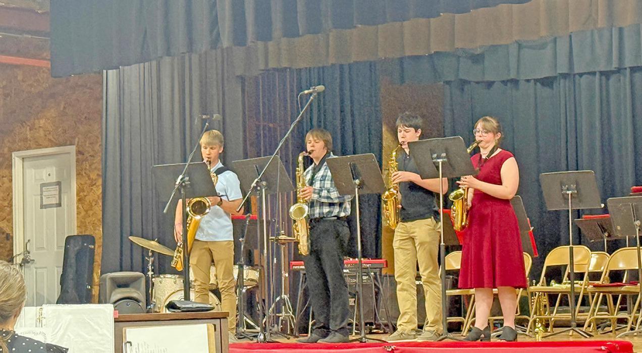 The saxophone quartet of Lincoln Juracek, Max Bearshield, Ben Stevicks, and Charissa Ring (l to r) performed Jericho.