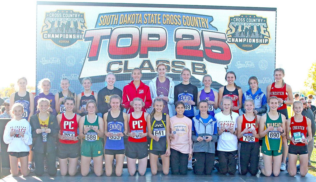 Asia VanDerWerff was a top 25 finisher in the state cross country meet. She is shown sixth from the left in the above photo.