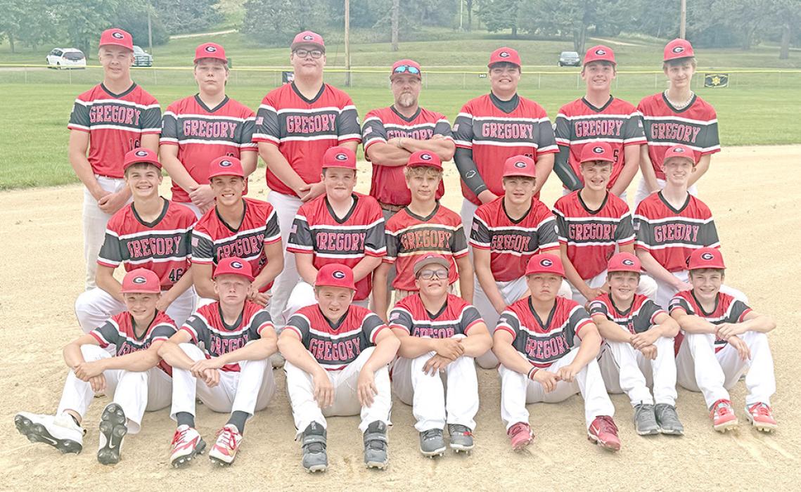 The 2026 Gregory Jr. Teeners are, back row: Wyatt Beck, Urijah Gonzalez, Austin Vosika, Coach Nick Reber, Andy Simpson, Jacob Klein, and Jakoby Schonebaum; middle row, l to r: Dylan Bolander, David Biggins, Dawson Stukel, Gabe Ekroth, Ryggan Lambley, Parker Frasch, and Oakley Fuhrer; front, l to r: Henry Witt, Emmett Shaffer, Malachi Pore, Karter Barnes, Landyn Joiner, Otto Reber, and Miles Herman. Not pictured: Trenton Massa and Tucker Krcil.