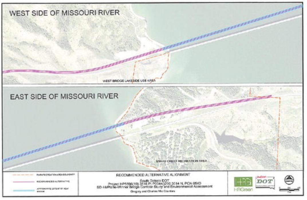 These two pictures show how the proposed new bridge and highway align with the existing structures.