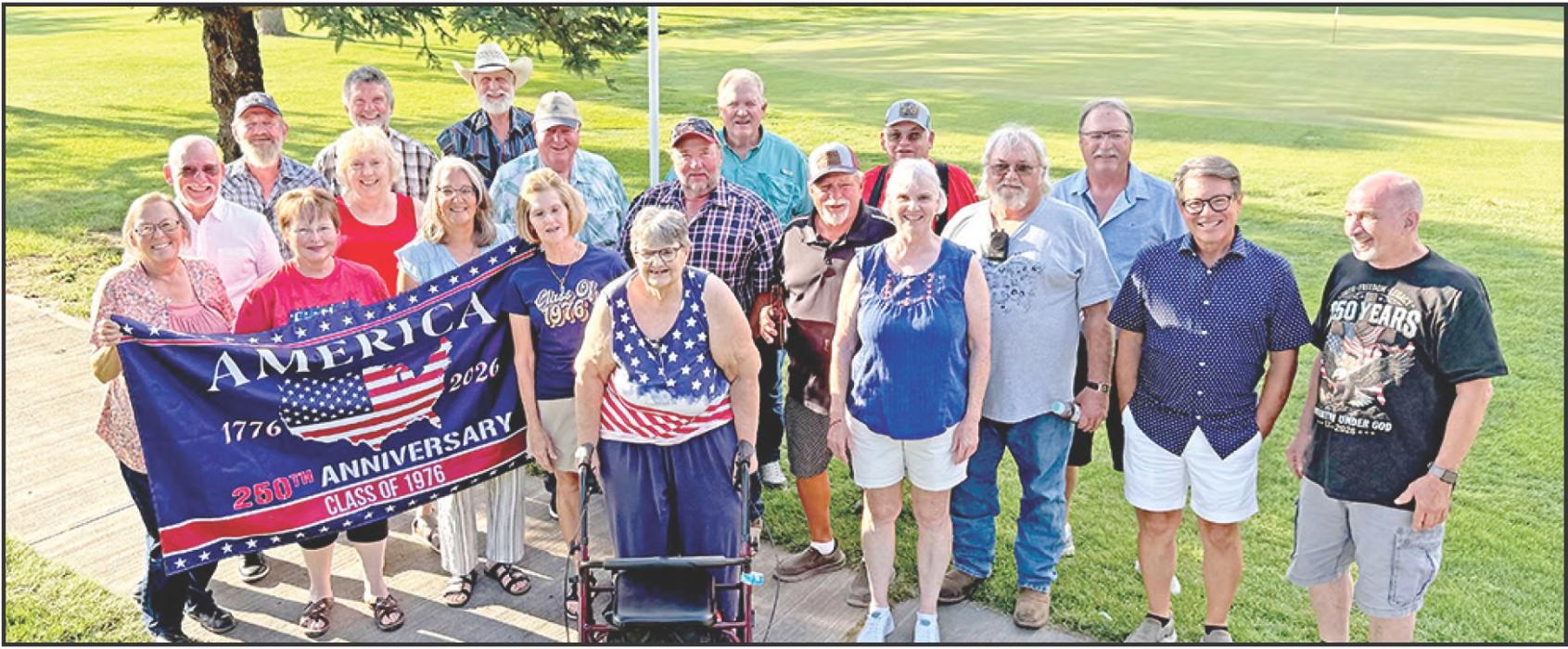 The Class of 1976 held a class reunion at the Gregory Golf Course on July 4, 2026. Attending were Maria (Harmacek) Talsma, Tip Skidmore, Rhonda (Gingery) Grim, Allen Kayl, Bob Jerred, Linda (Hotz) Guthmiller, Nancy (Smith) Krier, Charlie Drews, Randy Vaughn, Barb (Scissons) Dooley, Mary (Knight) Soesbe, Bill Sinkular, Audrey (Miner) Ticknor, Doug Steffen, Pat Taggart, John Vosika, Don Peterson, Marshall Springer, Merrill McFayden, and Rick Whiting.