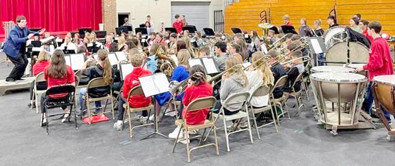 Gregory hosted the Tri-City Band Festival Monday evening at the Gregory Memorial Auditorium. High school students from Winner and Chamberlain joined the Gregory band for a day of practice followed by the concert. Joel Van Peursem from Mitchell Middle School was the guest conductor for the event. (Photo submitted by Jared Opp)
