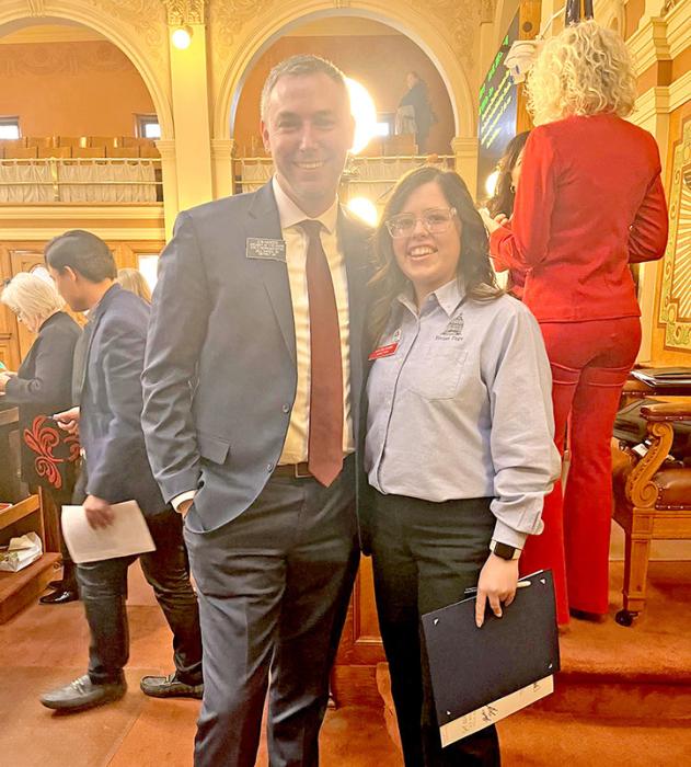 Raylynn Dehning is shown here with her sponsor, Rep. Jon Hansen, who is Speaker of the House.