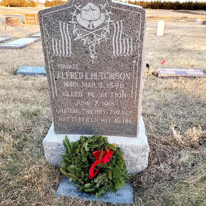 This year, Sons of American Legion Squadron #6 purchased a Patriot Pair wreath. They placed one wreath at Alfred Hutchison’s headstone and the other was placed at a grave at the Black Hills National Cemetery.