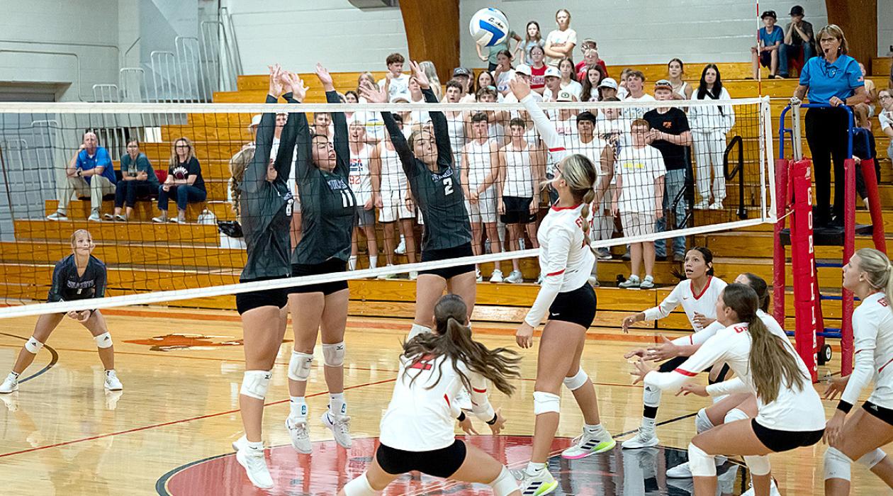 Gregory Spikers open season against Kimball/White Lake last Thursday night. The team won the first match, but was defeated in the next three games, losing the match 1-3. (Photo by Calli Jo Photography)