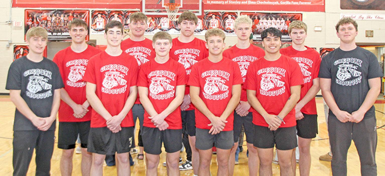 The boys West team consisted of back row, l to r: Braxton Breukelman (Platte/Geddes, 22 pts), Quinten Bull (Burke, 2pts), Shawn Hammerbeck (Winner, 15 pts), Aksel Ehlers (Lyman, 16 pts), and Breckyn Harmon (Chamberlain, 10 pts). Front row, l to r: Coach Jad Leber, Aiden Schroeder (Winner, 10 pts), Ryder Halligan (Winner, 3 pts), Hayden Sprik (Platte/Geddes, 20 pts), Teagen Bouman (White River, 8 pts), and Coach Rane Kenzy.