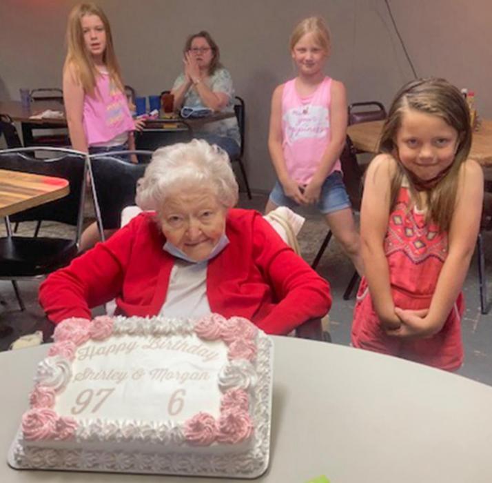 Shirley and her great-granddaughter, Morgan Hopkins, share the same birthday. Shirley will tell you that she’s only 87, though, regardless of what the cake says.