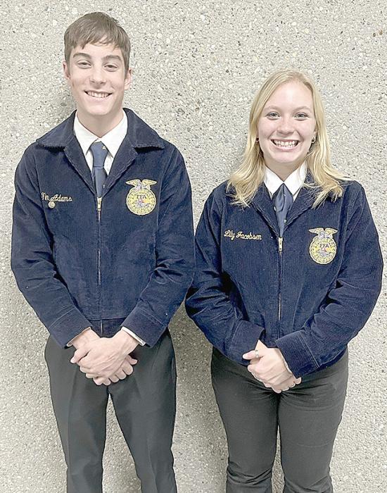 Lily Jacobsen, right, placed third, and Fin Adams, left, brought home seventh place in the individual Extemporaneous Speaking division.