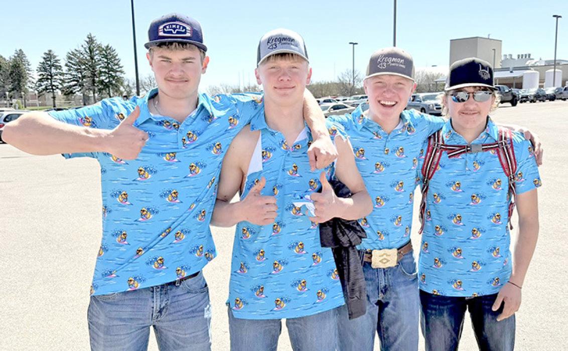 The Ag Mechanics team — Tyler Kenzy, Mitch Zimbelmann, Mac Zimbelmann, and Bentley Dehning, shown l to r — placed 8th overall.