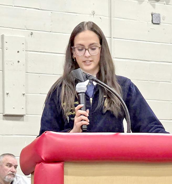 Aubree Miller, Gregory County FFA president, was the featured speaker for the meeting.