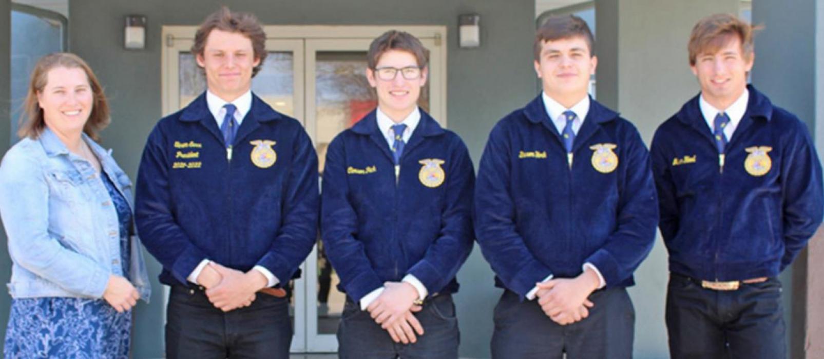The agronomy team with advisor Mollie Andrews, l to r: Taron Serr, Carson Peck, Dawson York, and Mason Hood.