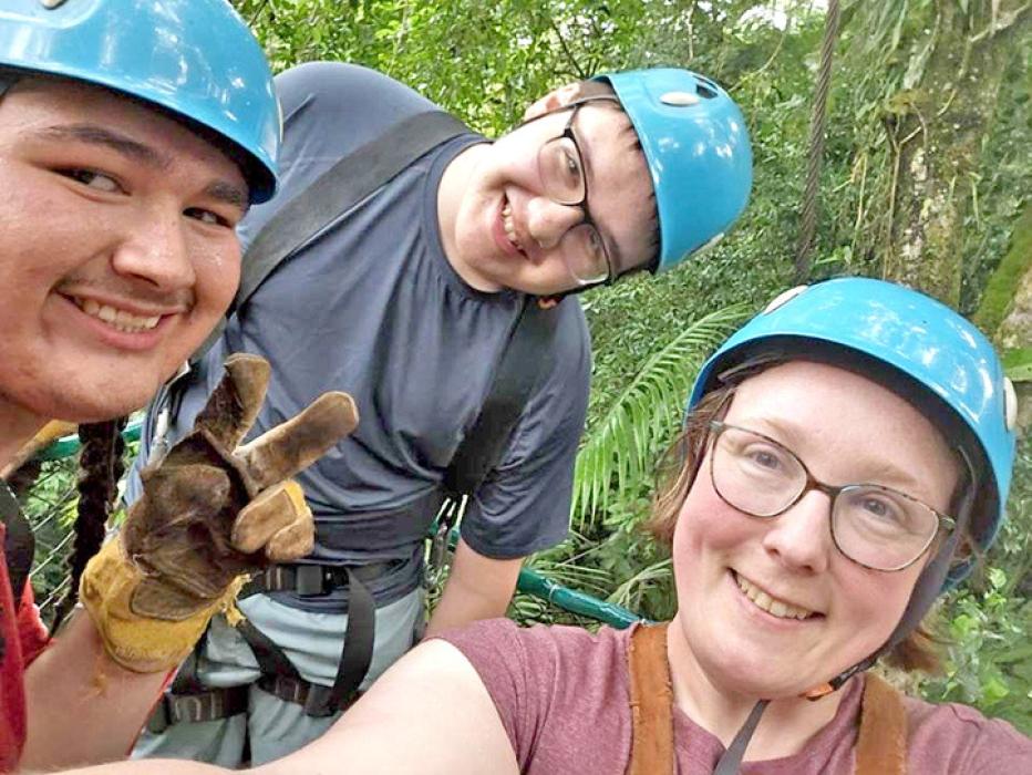 Heydan Westfall, Dawson Bartling, and Ashley Lozano, ready for zip lining. (Submitted photo)