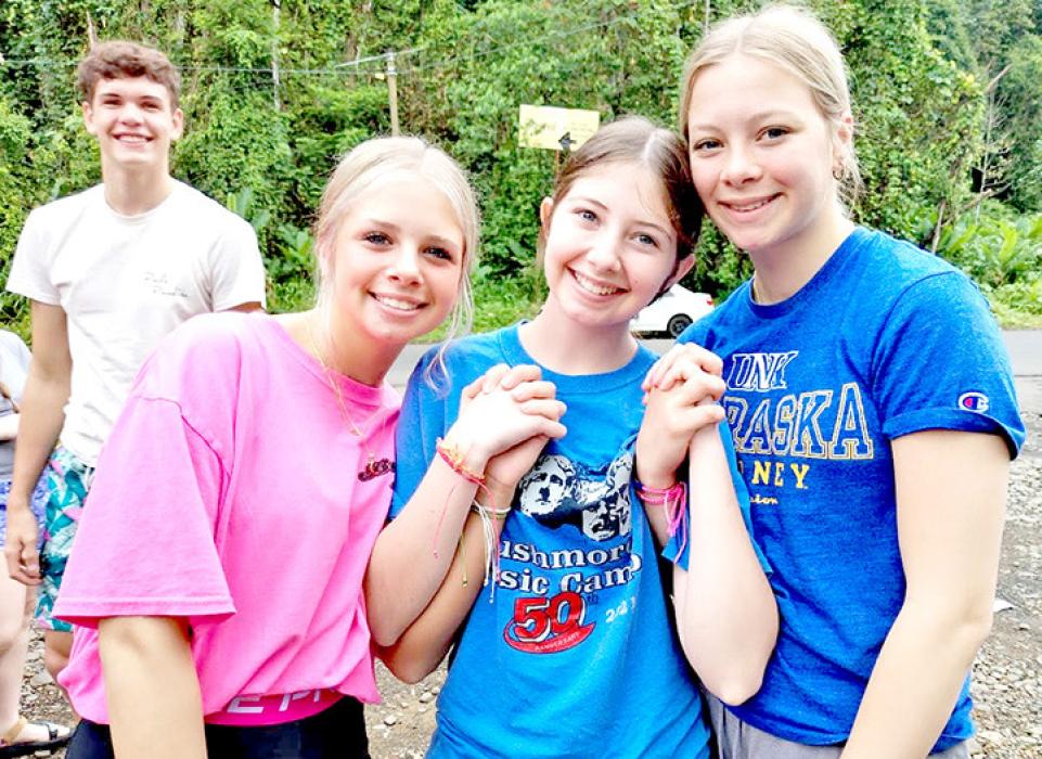 George Timanus, Emily Stevicks, Maya Hull, and Miley Janak put on a brave face before white water rafting. (Submitted photo)