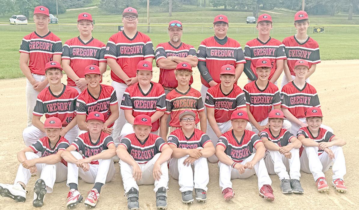 The 2026 Gregory Jr. Teeners are, back row: Wyatt Beck, Urijah Gonzalez, Austin Vosika, Coach Nick Reber, Andy Simpson, Jacob Klein, and Jakoby Schonebaum; middle row, l to r: Dylan Bolander, David Biggins, Dawson Stukel, Gabe Ekroth, Ryggan Lambley, Parker Frasch, and Oakley Fuhrer; front, l to r: Henry Witt, Emmett Shaffer, Malachi Pore, Karter Barnes, Landyn Joiner, Otto Reber, and Miles Herman. Not pictured: Trenton Massa and Tucker Krcil.