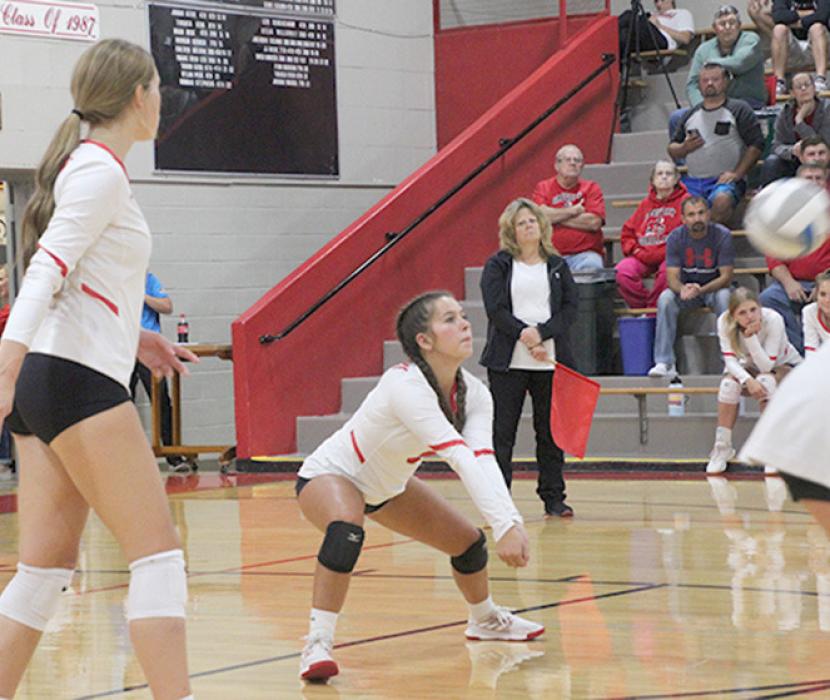 After suffering a concussion recently, Sapphire Kenzy made her comeback in the Homecoming game against Bon Homme. She had a 100% serving record for the evening and tied with London Flakus to lead the team in serving points.