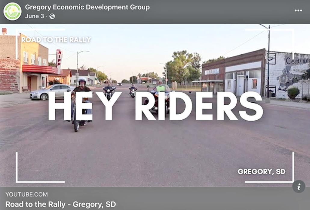 Gregory Economic Development Group targeted bikers and other visitors with a couple videos through Facebook. (Screen shot of GED video on Facebook)