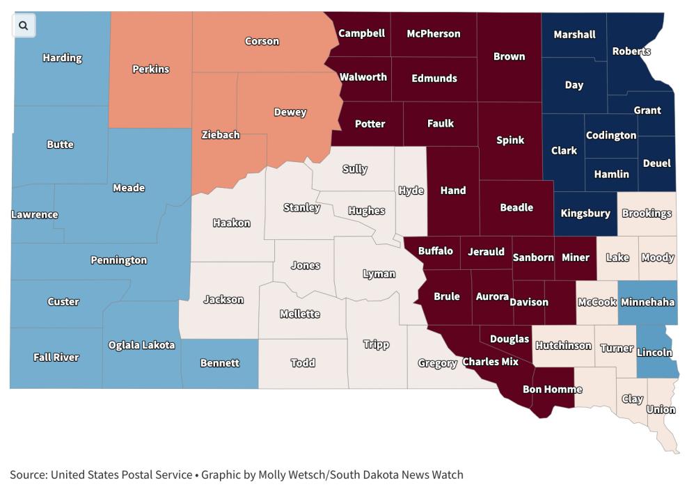 On-time outbound delivery services by ZIP3 code in SD Counties are colored by the on-time delivery rate for newspapers by USPS for the organization’s second quarter, which ran from April 1, 2026 to June 30, 2026.