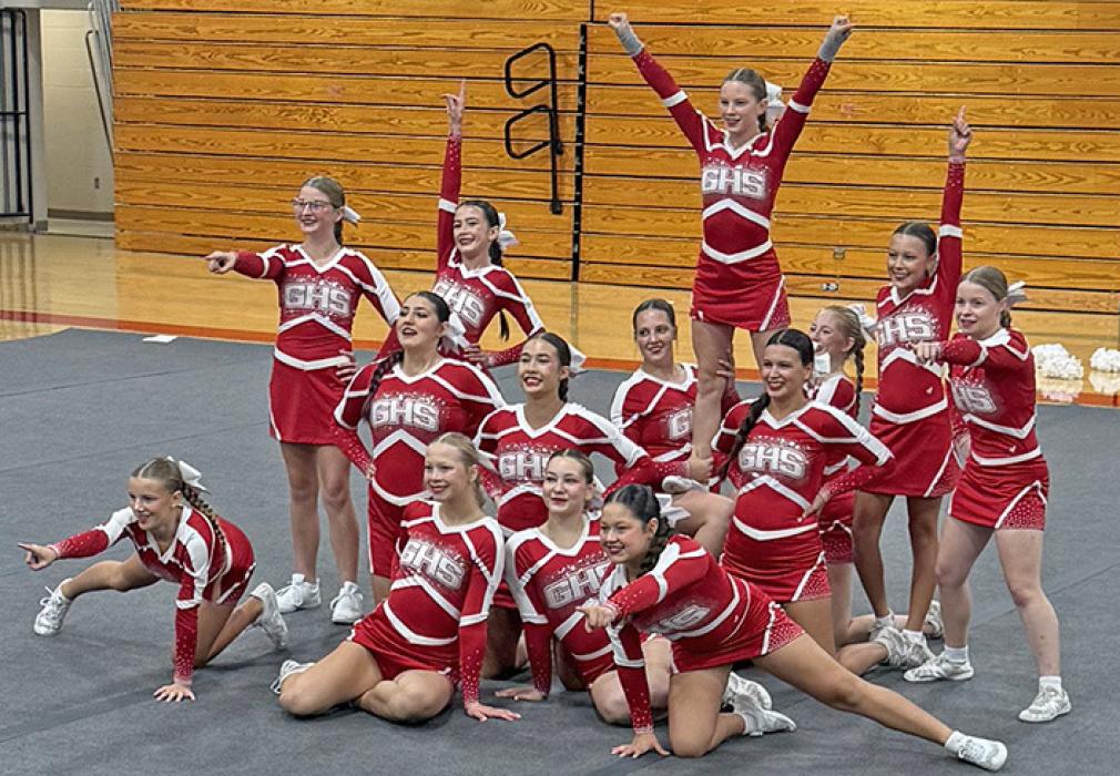 The cheer and dance team impressed judges with their fun, creative dance routine at their home meet on Saturday. (Photo by JMe Braun)