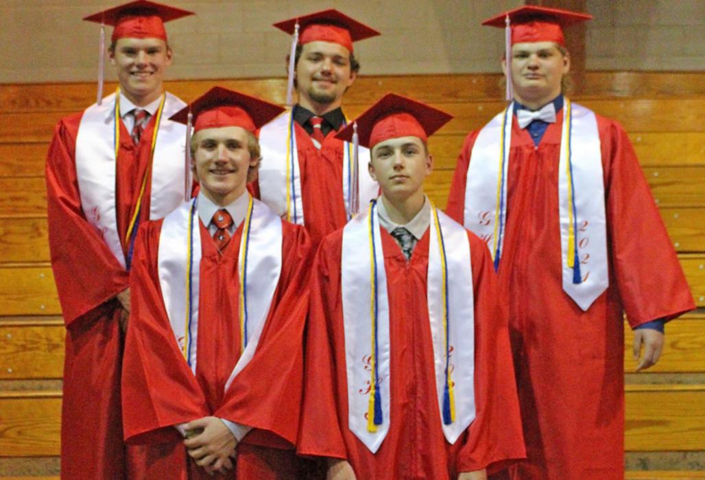 Honor students recognized were back row, l to r: Reece Odenbach, Rhoss Oliver, and Zane McMillen. Front row, l to r: Jordan Vosika and John Stevicks. (Photo by Kristi Ring)