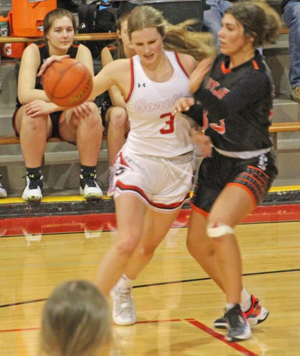 Brooklyn Kenzy gets physical as she muscles her way around a Highlander in Gregory’s win against Scotland.